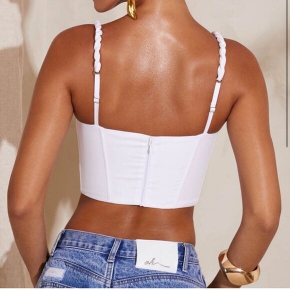 NWOT Oh Polly Womens White Corset Cropped Top with Braided Straps Size 0 - Picture 2 of 10